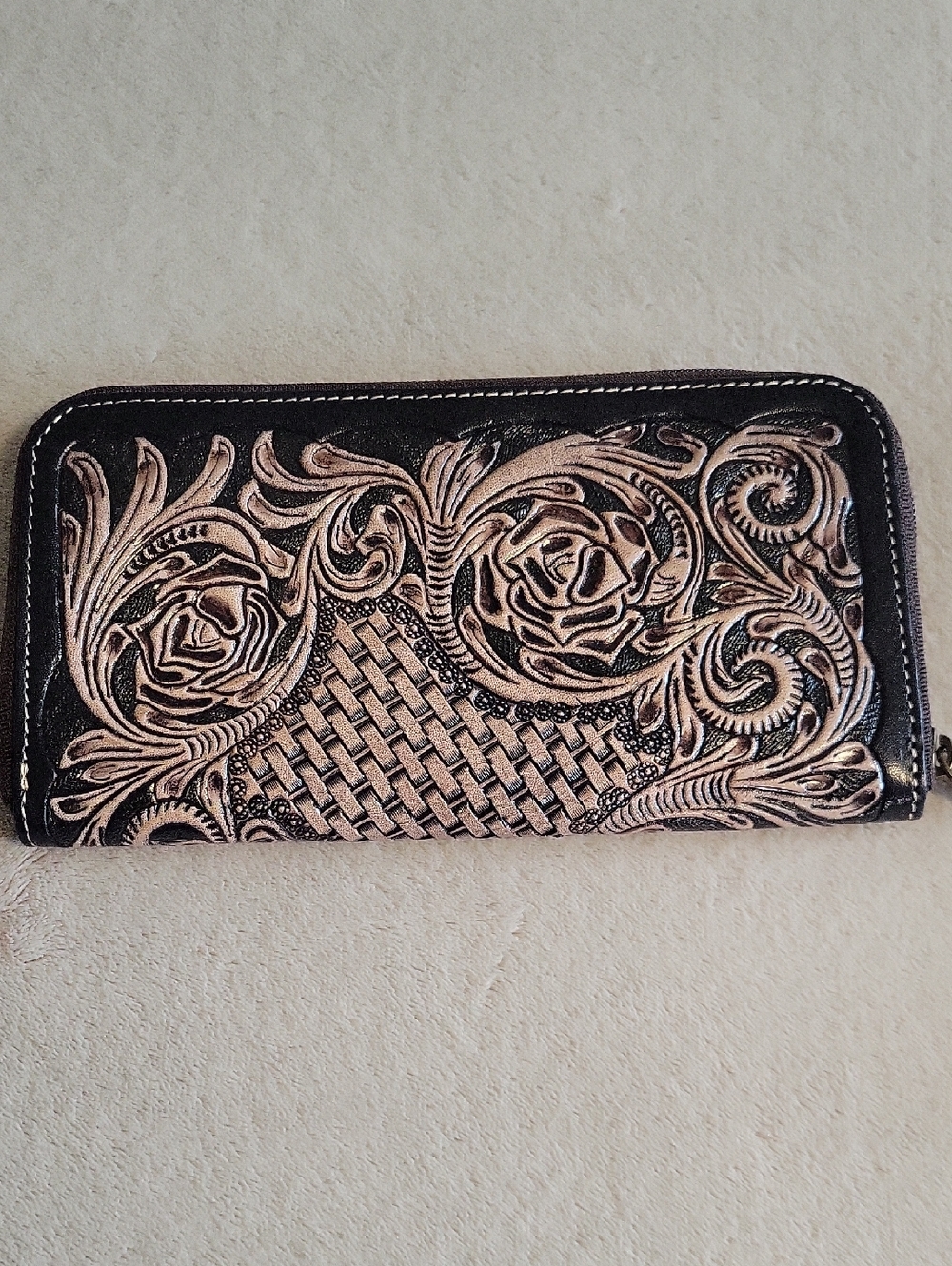 Myra- Floral Zip Wallet - Brown & Tan - Picture 4 of 5